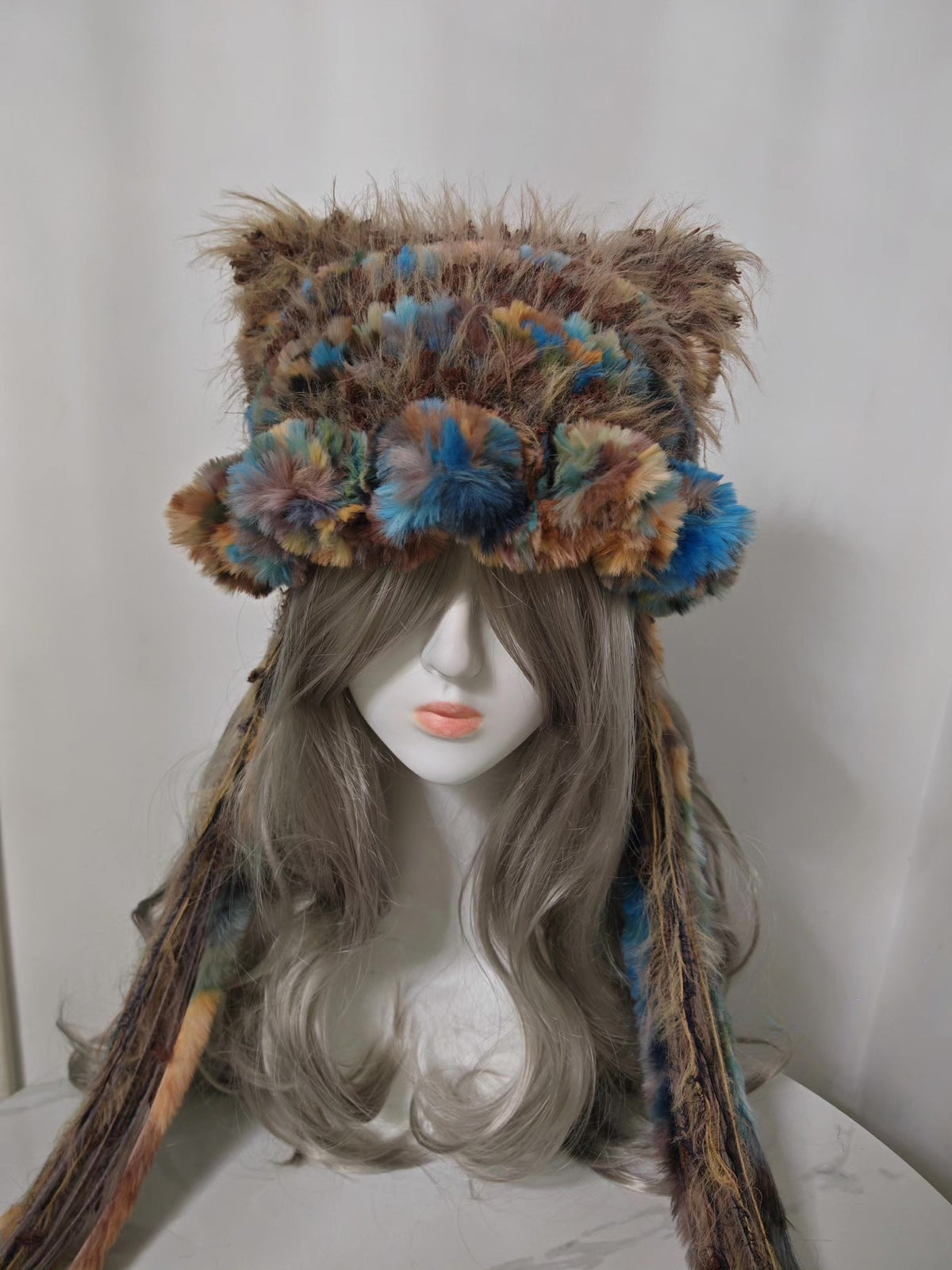 Dunhuang Brown Blue Cat Ear Hat