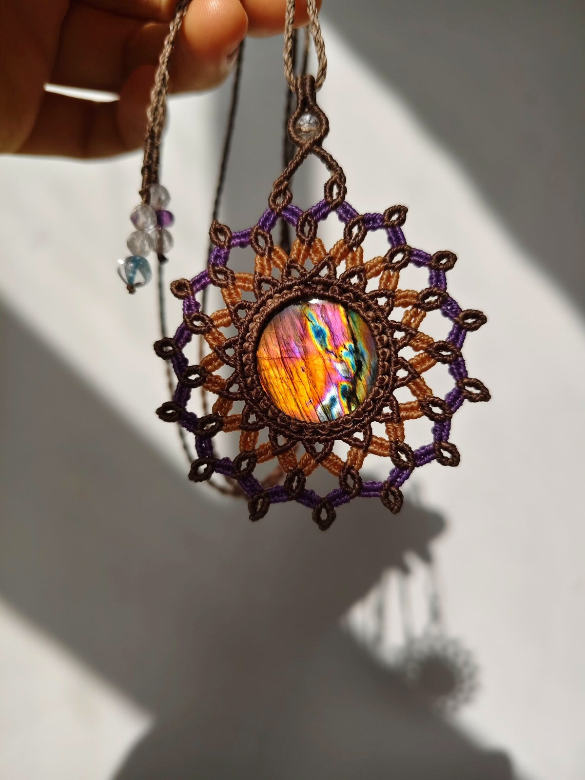 Handcrafted Labradorite Macrame Necklace with Quartz Beads