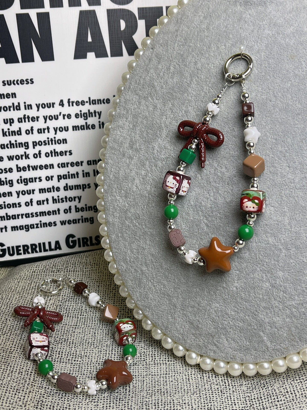 Cartoon Phone Charm with Bow Beads