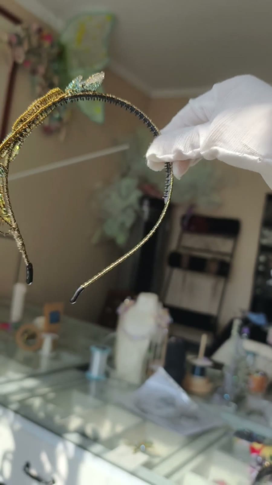 Gold Crystal Rose Wire Headband