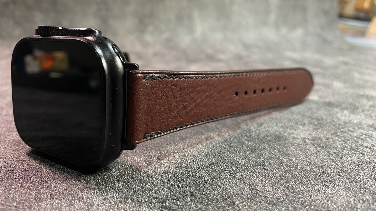 Custom Pebbled Leather Watch Strap Deep Brown