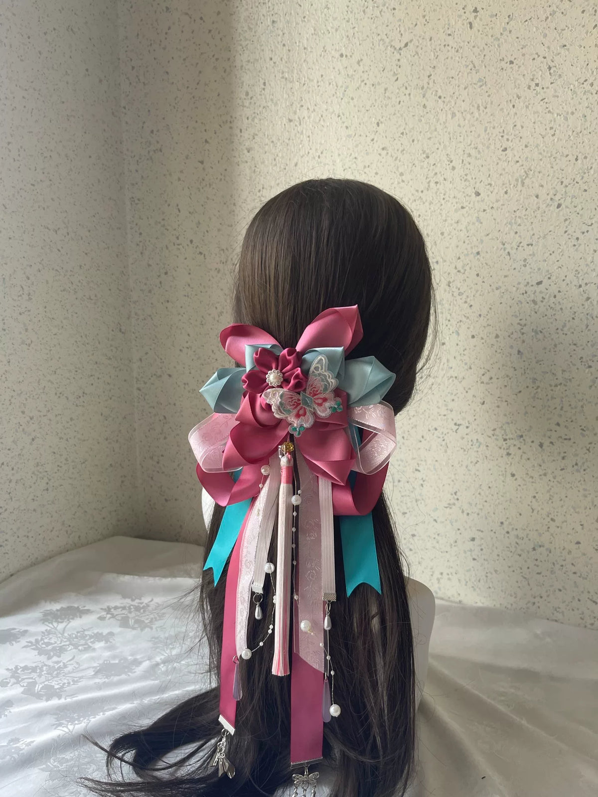 Handgemaakte Roze Groene Lolita Strik Haarclip