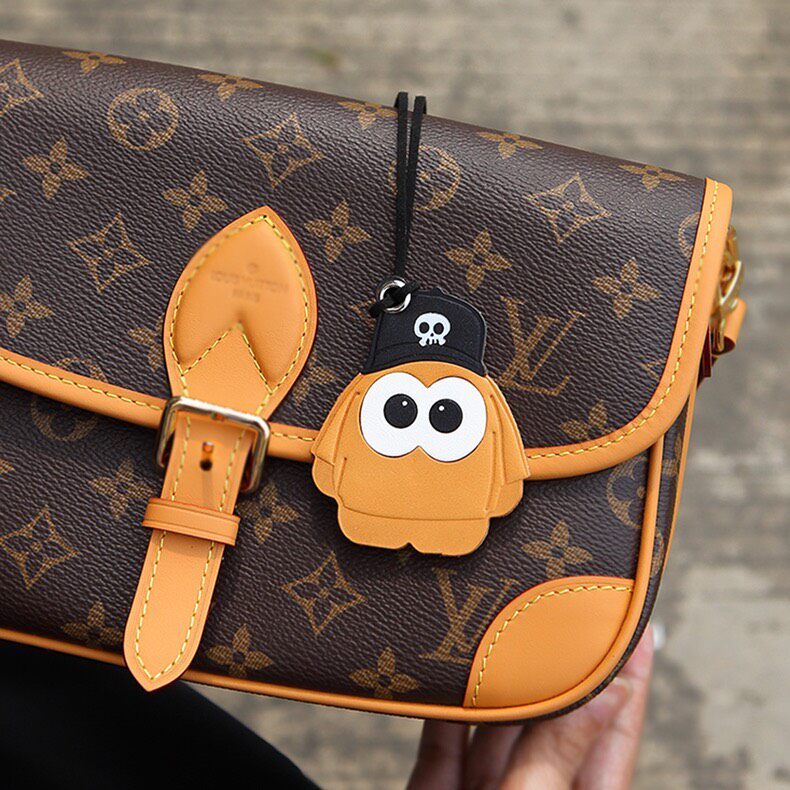 Leather Cartoon Skull Cap Keychain Charm