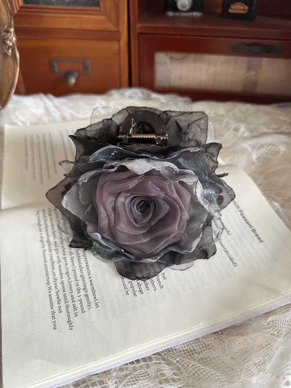 Handmade Textile Rose Hair Claw Clip