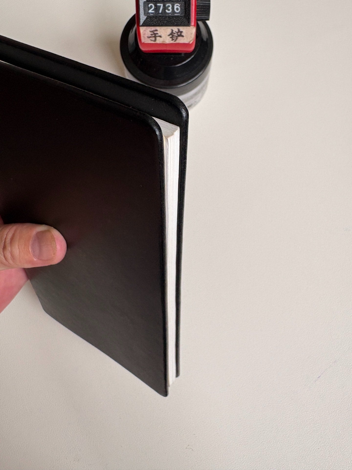 A6 Black Leather Ring Binder Notebook Cover with Silver Metal Rings
