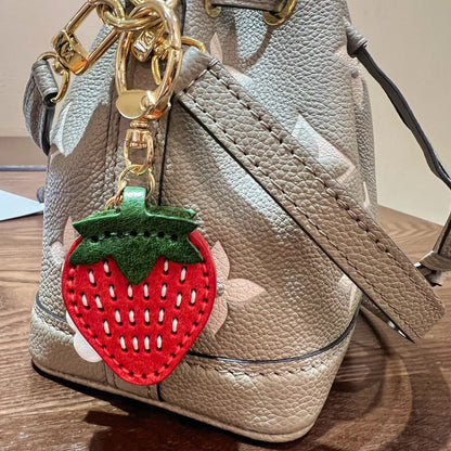 Handmade Strawberry Keychain with Vegetable-Tanned Leather