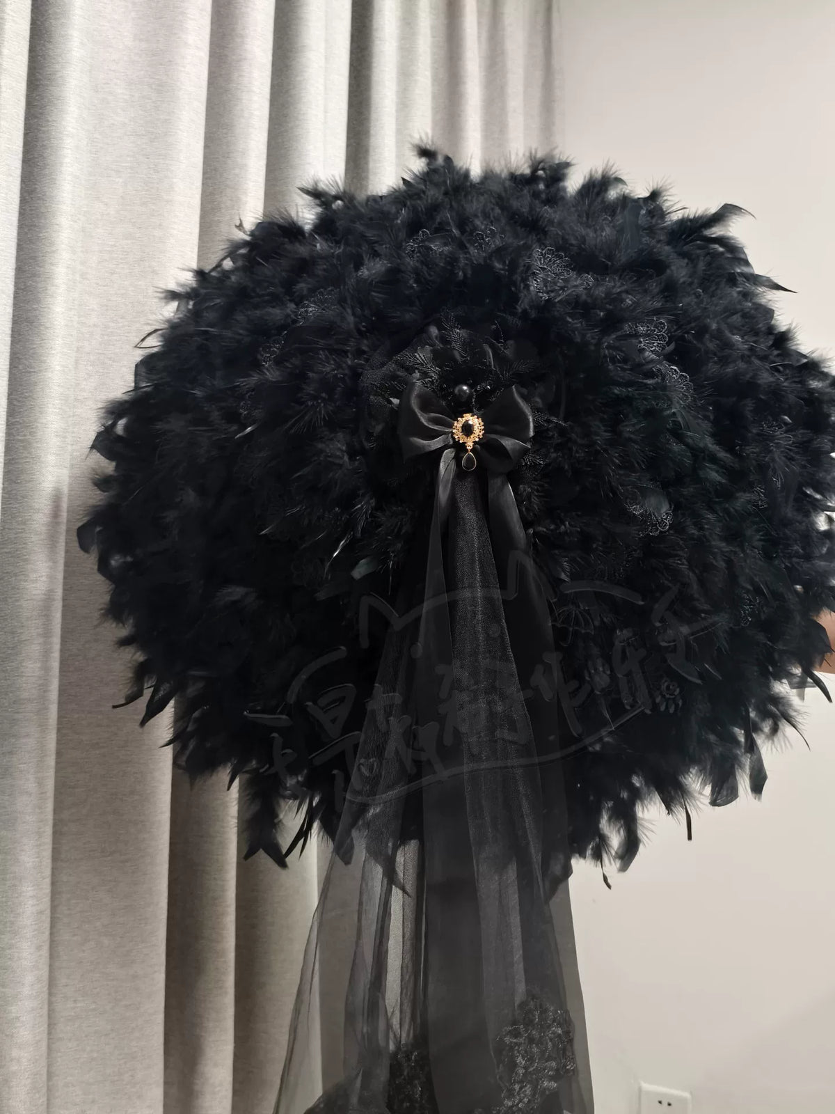 Schwarzer Feder-Lolita-Parasol 36 cm