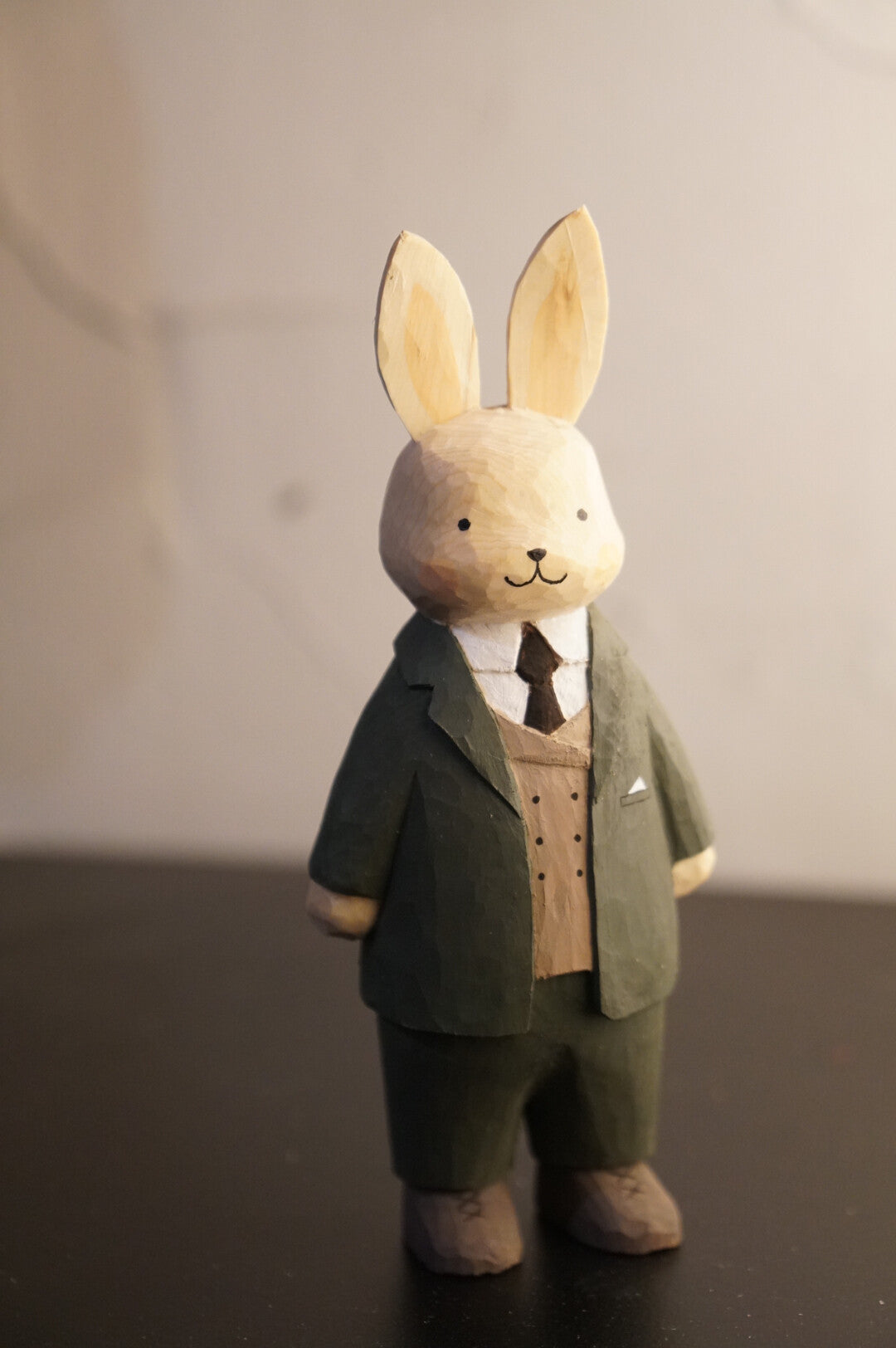 Hand Carved Wooden Rabbit Gentleman Sculpture