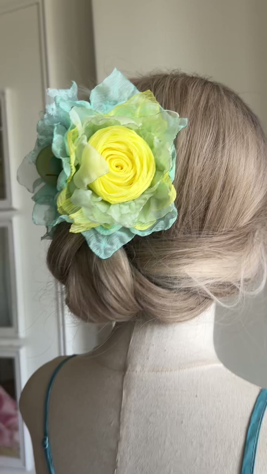 Stoff-Rosen-Haarklammer Mint-Gelb