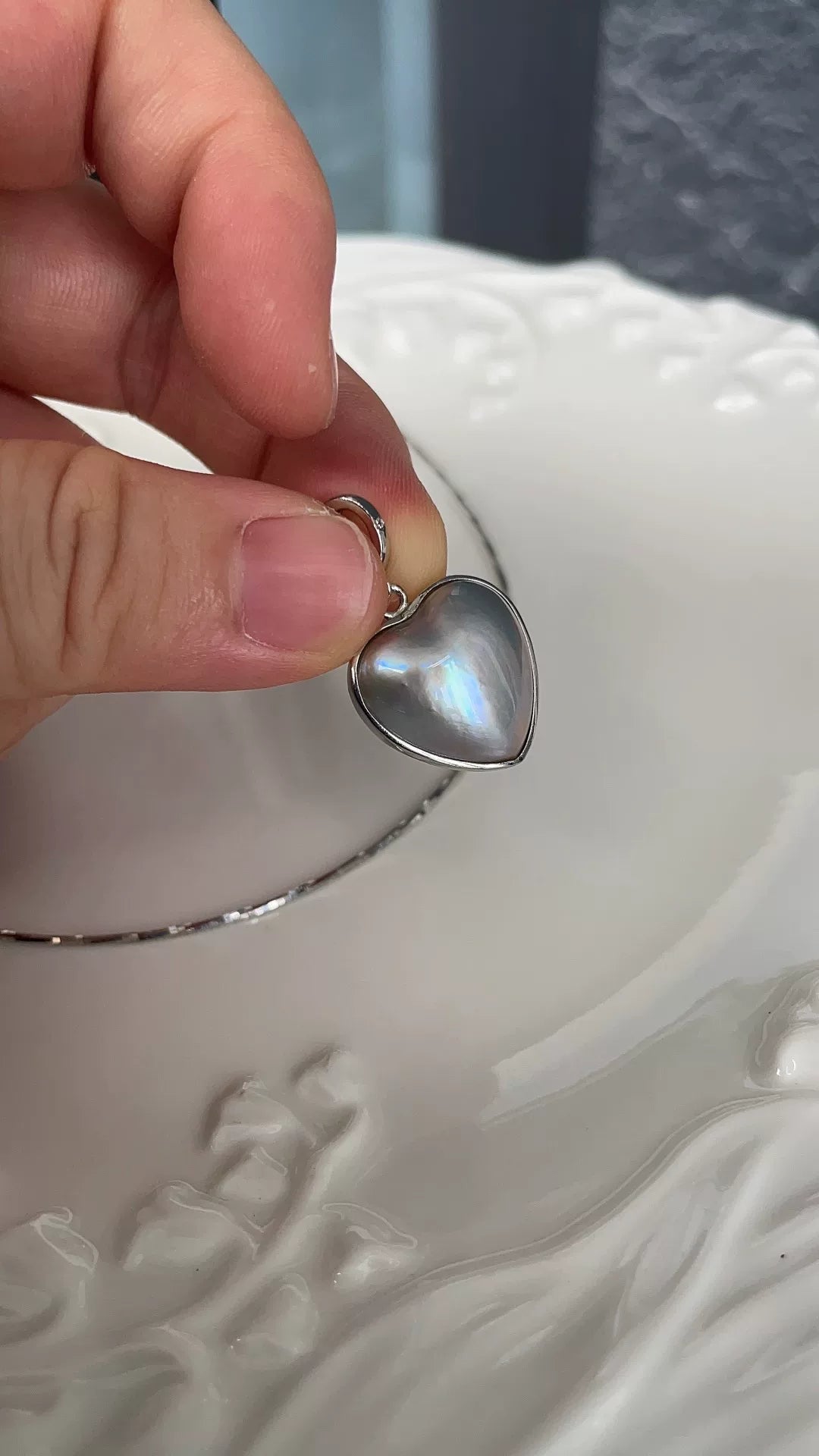 Pendente de Coração com Pérola de Água Salgada Cinzento-Azul