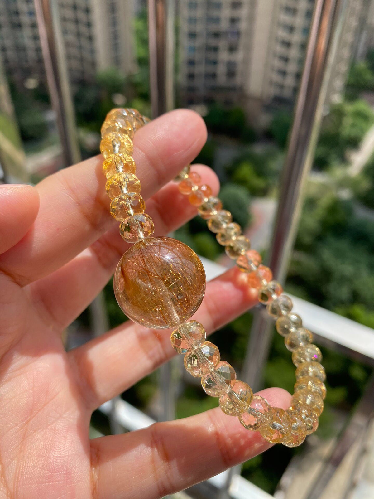 Citrine Rutilated Quartz Beaded Bracelet