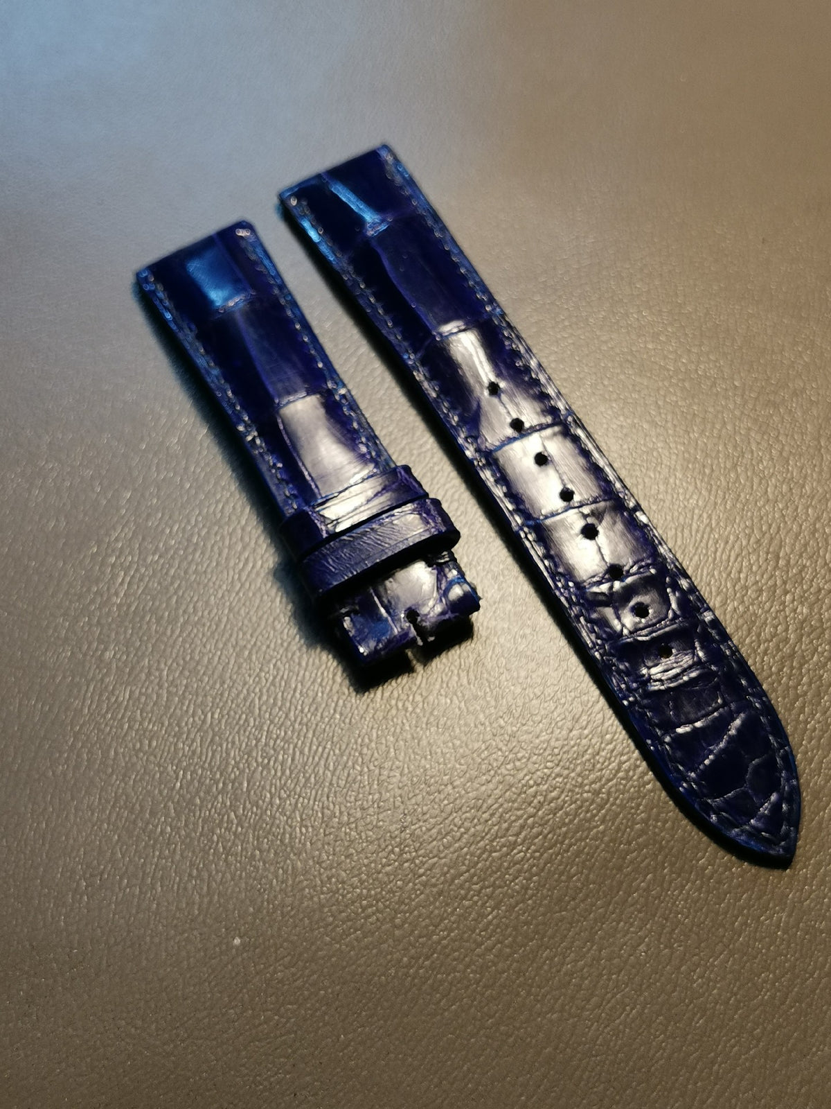 Handcrafted Blue Crocodile Leather Watch Strap