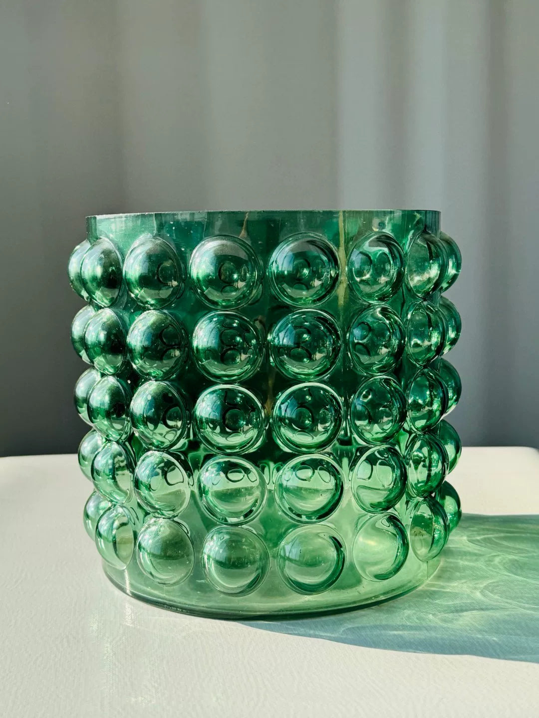 Green Glass Bubble Cylinder Vase