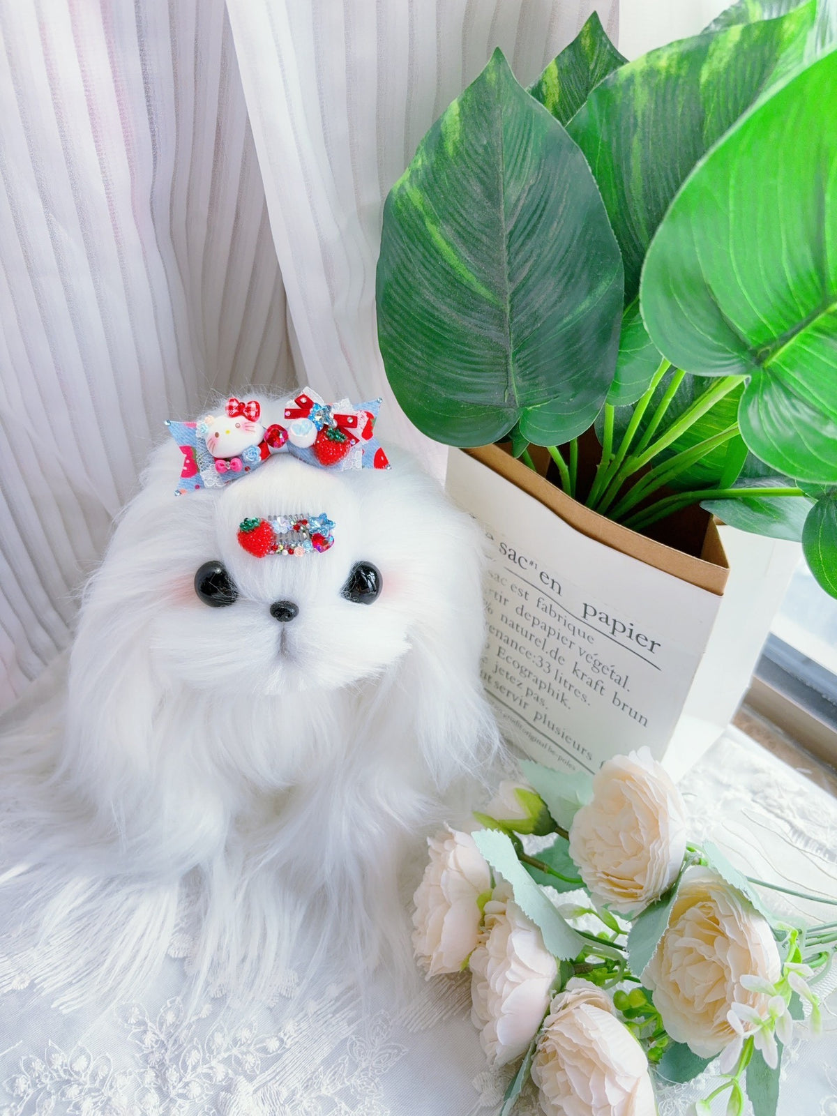 Strawberry Denim Cat Bow Pet Hair Clip Set