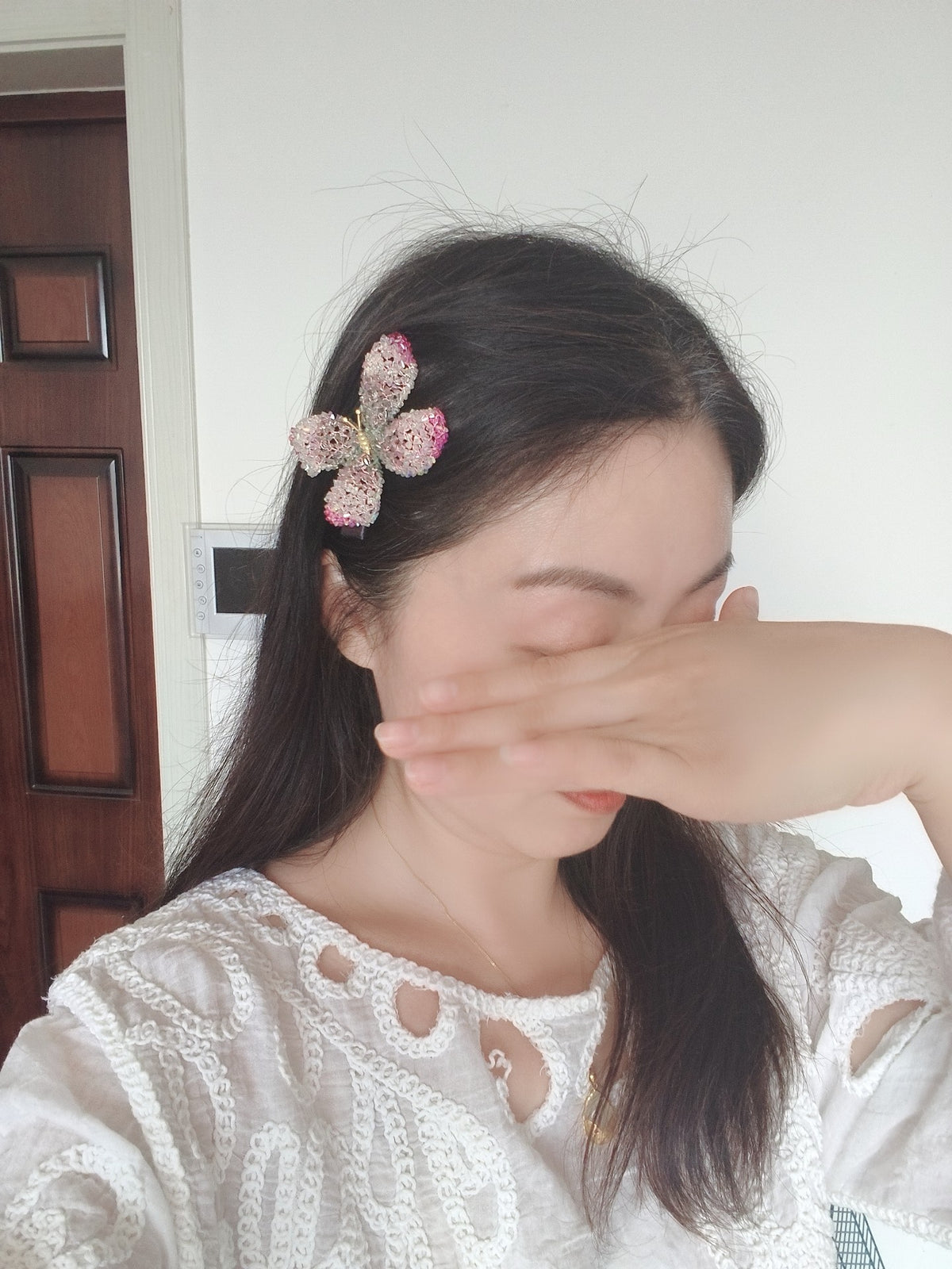Iridescent Beaded Butterfly Hair Clip