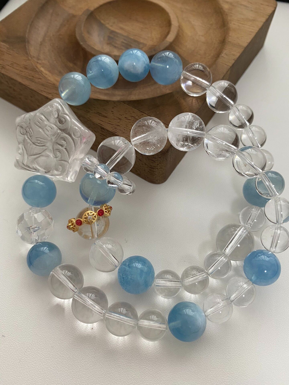 Aquamarine White Crystal Double Loop Bracelet