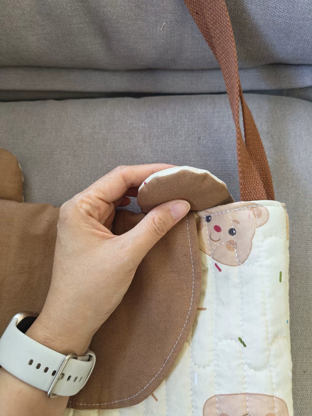 Teddy Bear Quilted Shoulder Bag Brown Flap