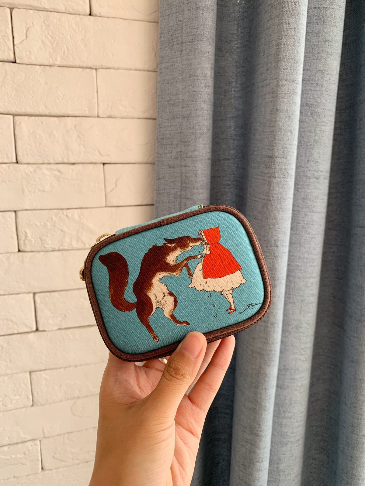 Illustrated Zippered Pouch with Detachable Mini Pouch