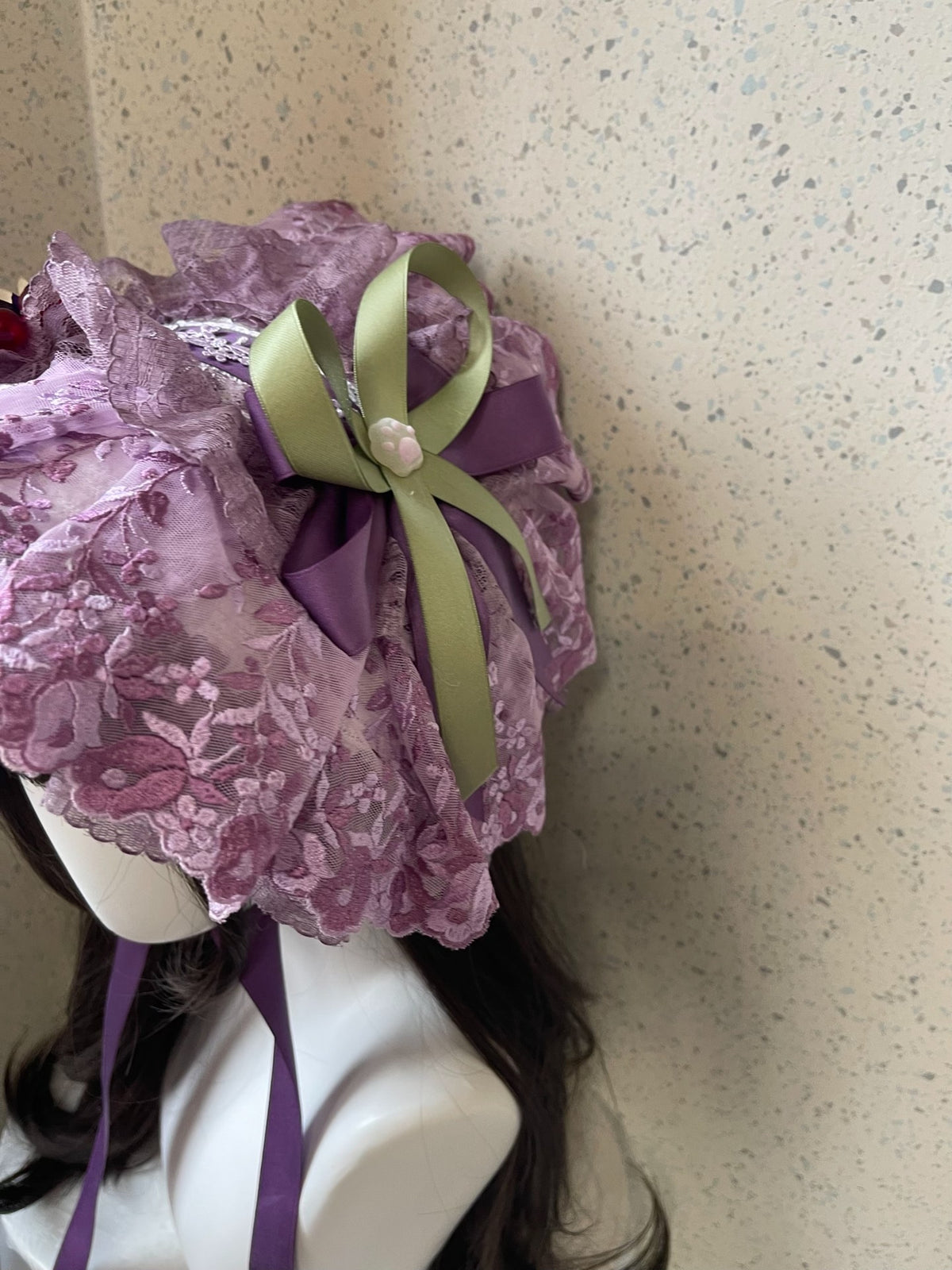 Lolita Purple Lace Flat Bonnet Handmade