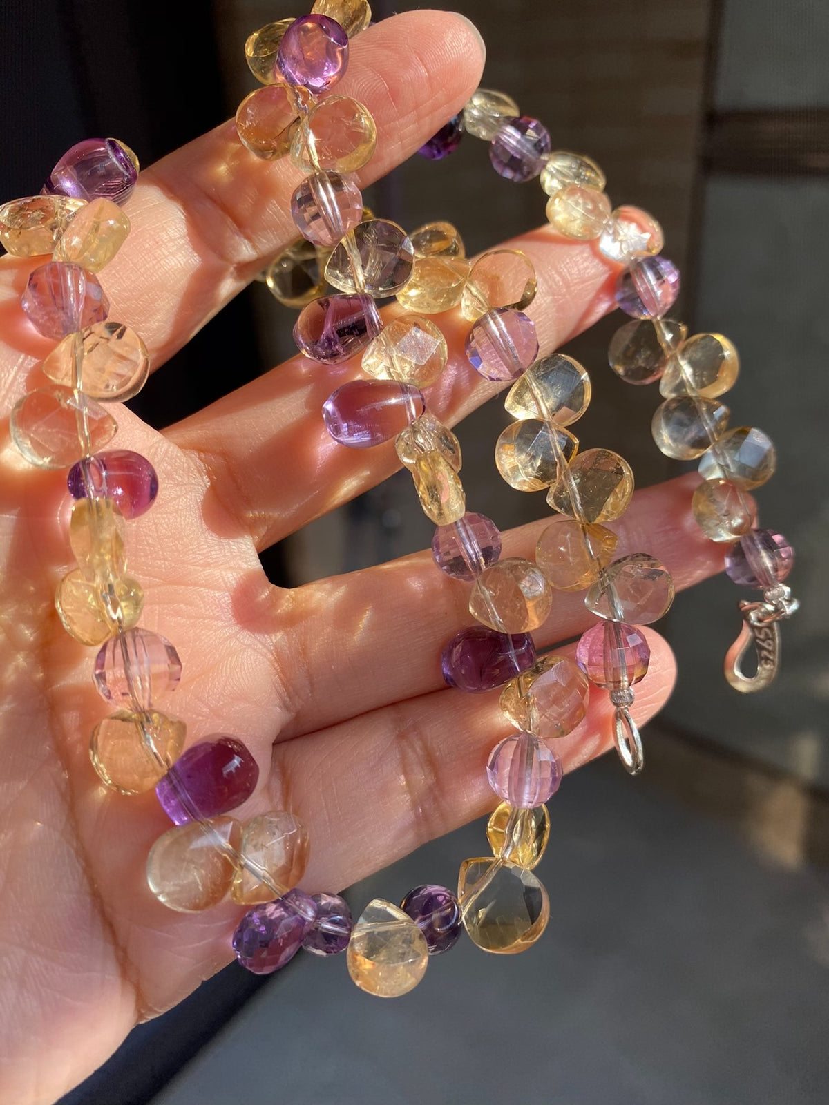 Citrine Amethyst Faceted Teardrop Necklace
