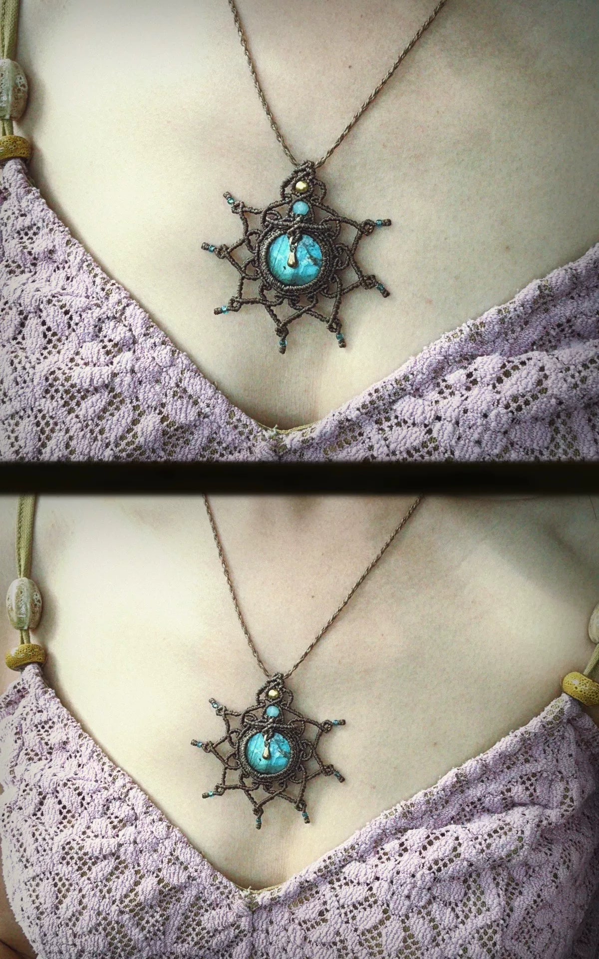 Hand Knotted Macrame Labradorite Star Pendant Necklace