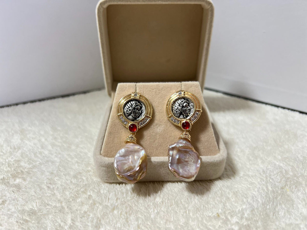 Vintage Baroque Pearl Earrings 925 Silver