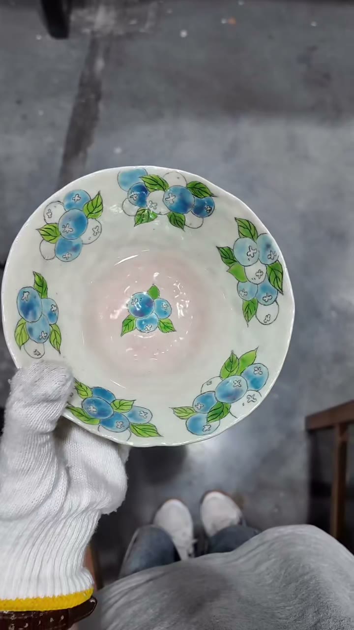 Handcrafted Ceramic Bowl Hand Painted Blueberries