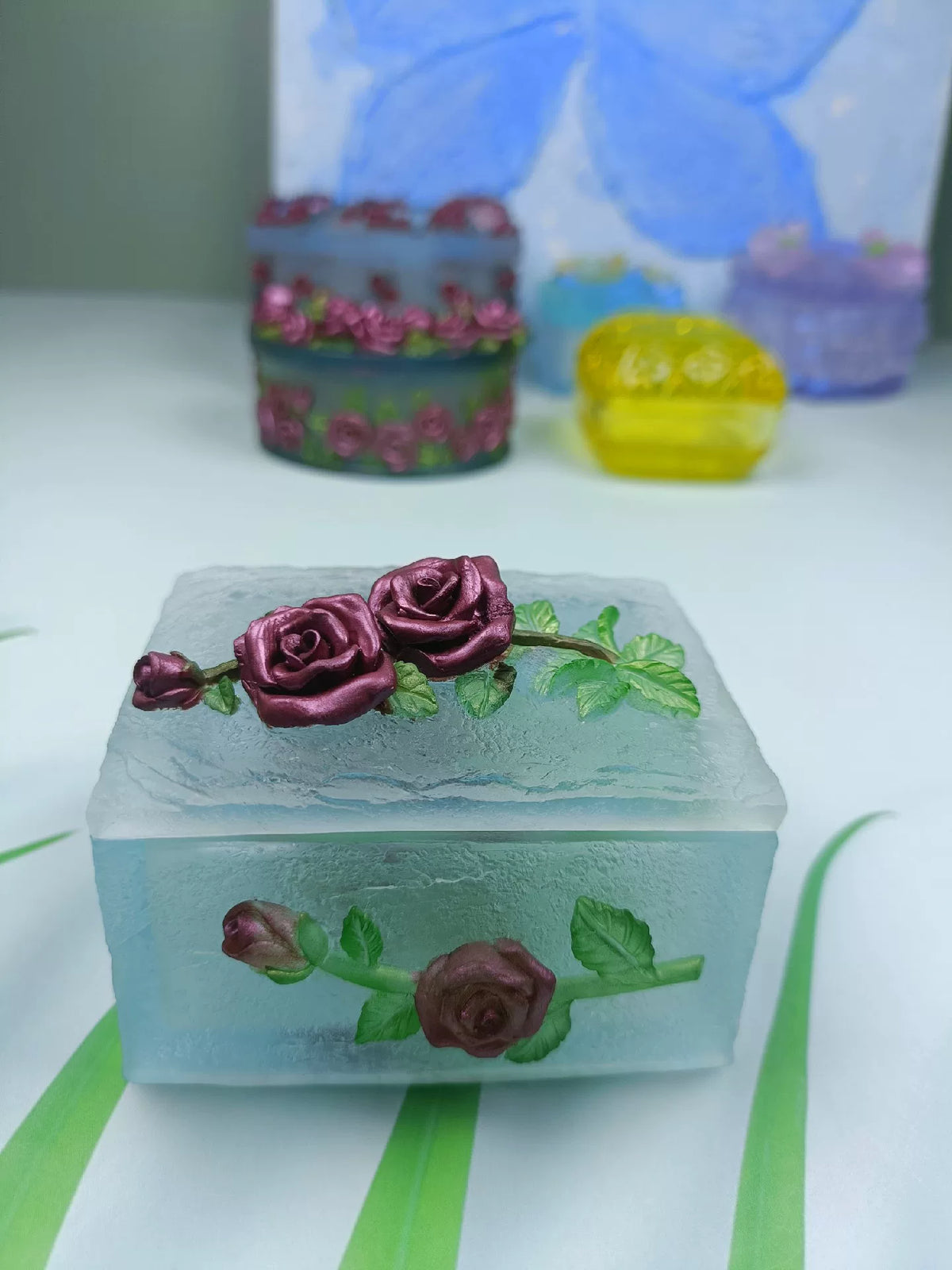 Translucent Rose Relief Jewelry Box