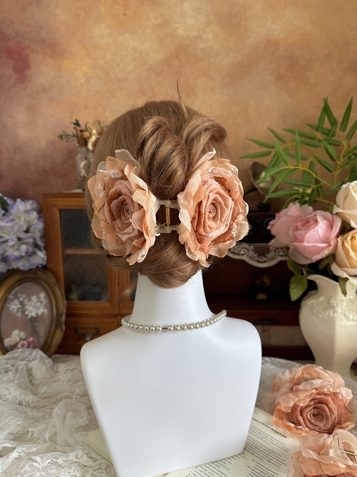 Handcrafted Fabric Rose Claw Clip 13cm