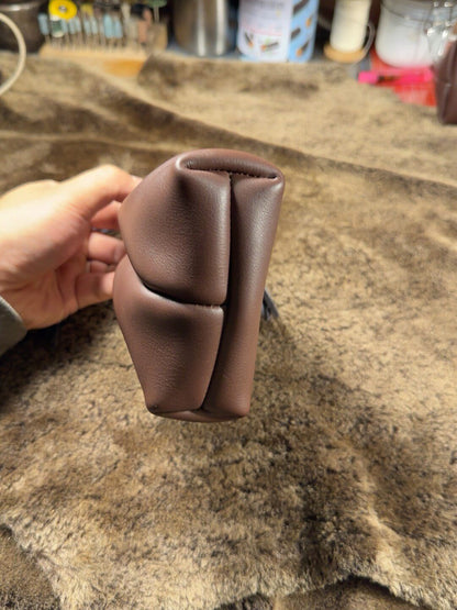 Long Leather Storage Bag for Collectibles - Matte Brown Drawstring Closure
