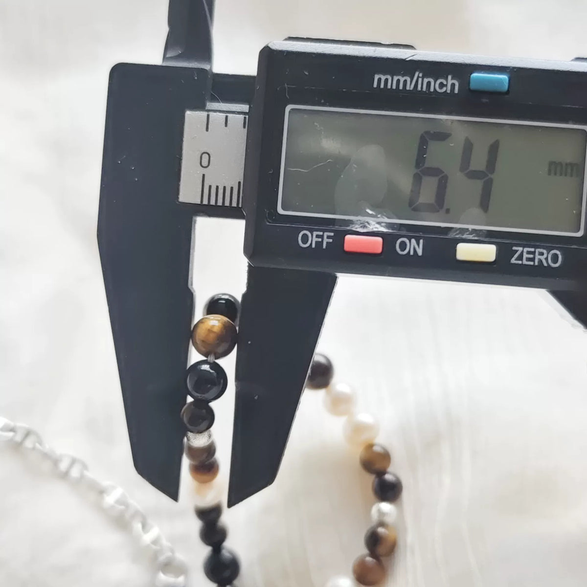 Yellow Tiger Eye Pearl Black Agate Sweater Chain