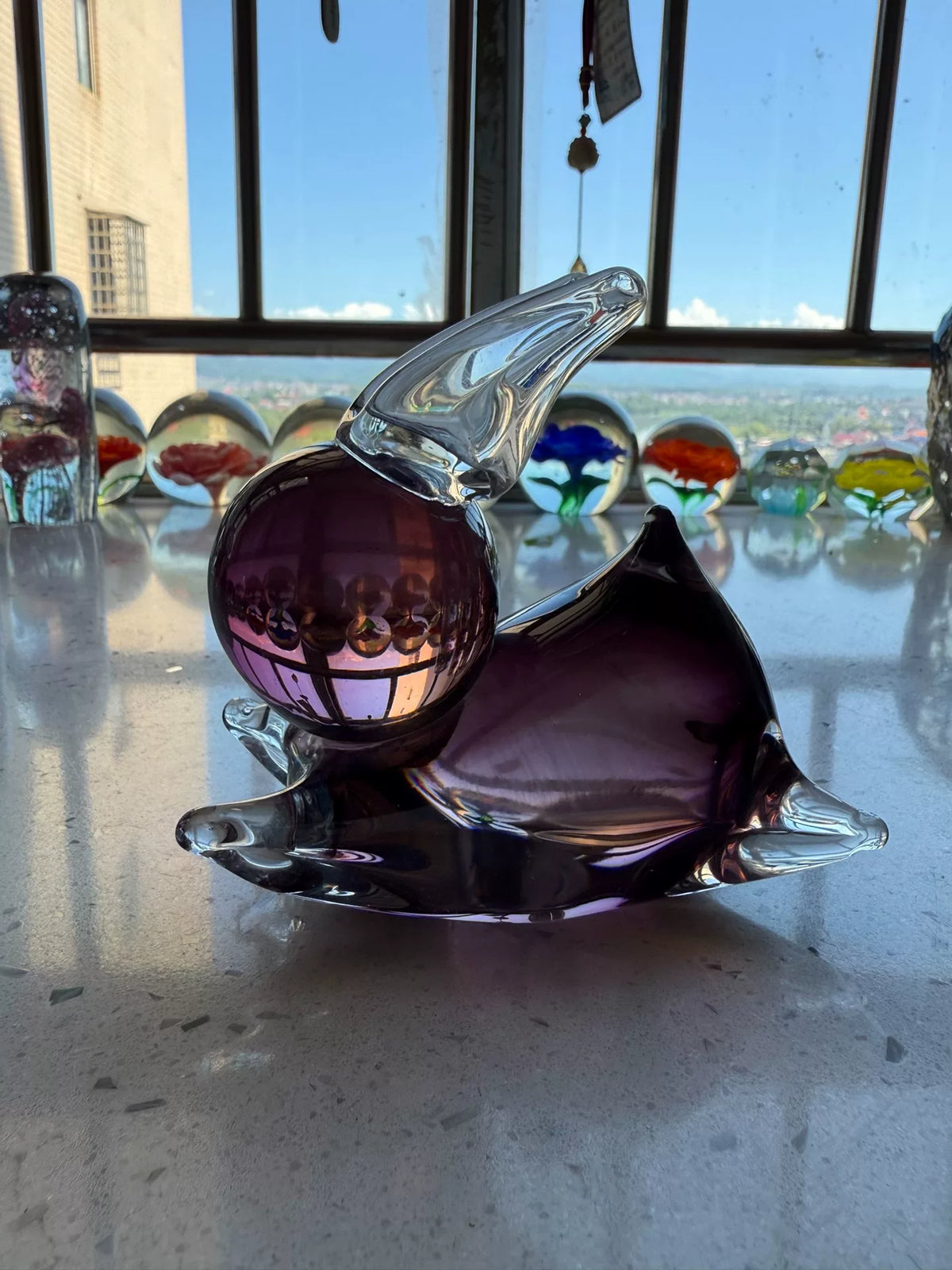 Vintage Purple Glass Rabbit Figurine