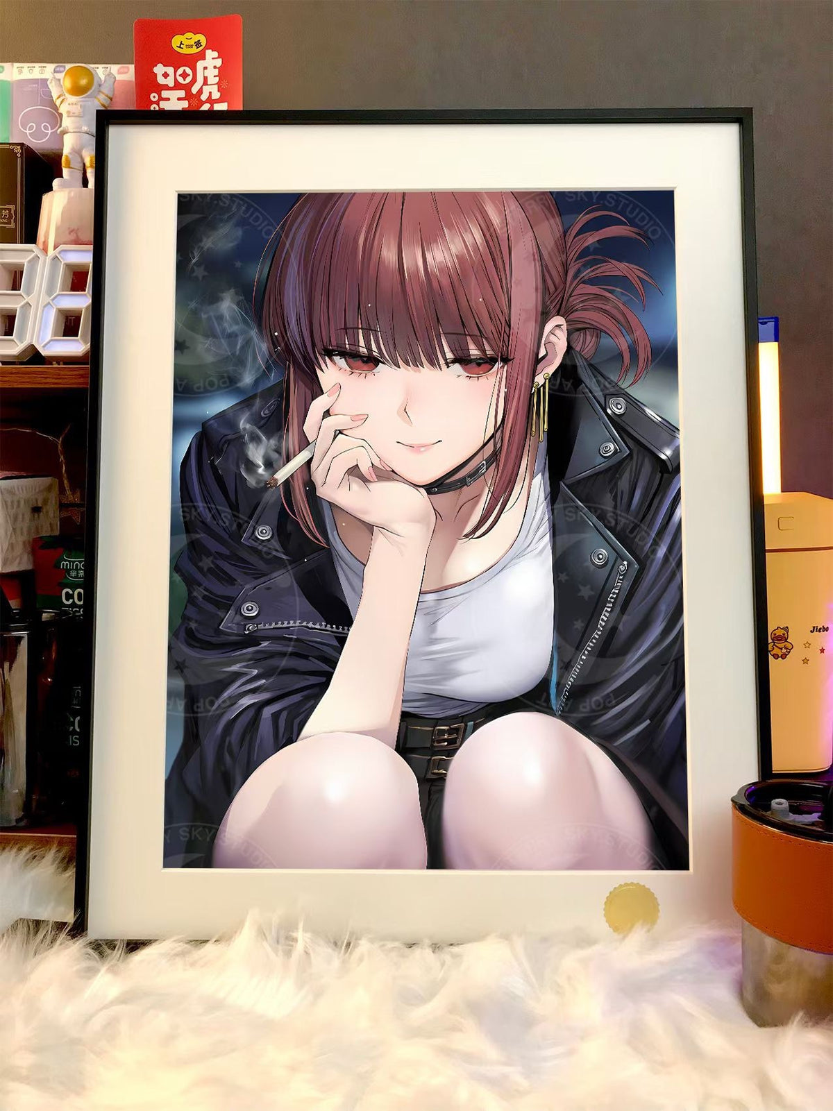Framed Anime Art Print Leather Jacket Character