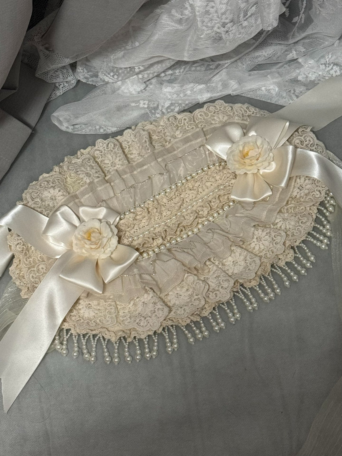 Lolita Straw Bonnet with Cream Lace Bow