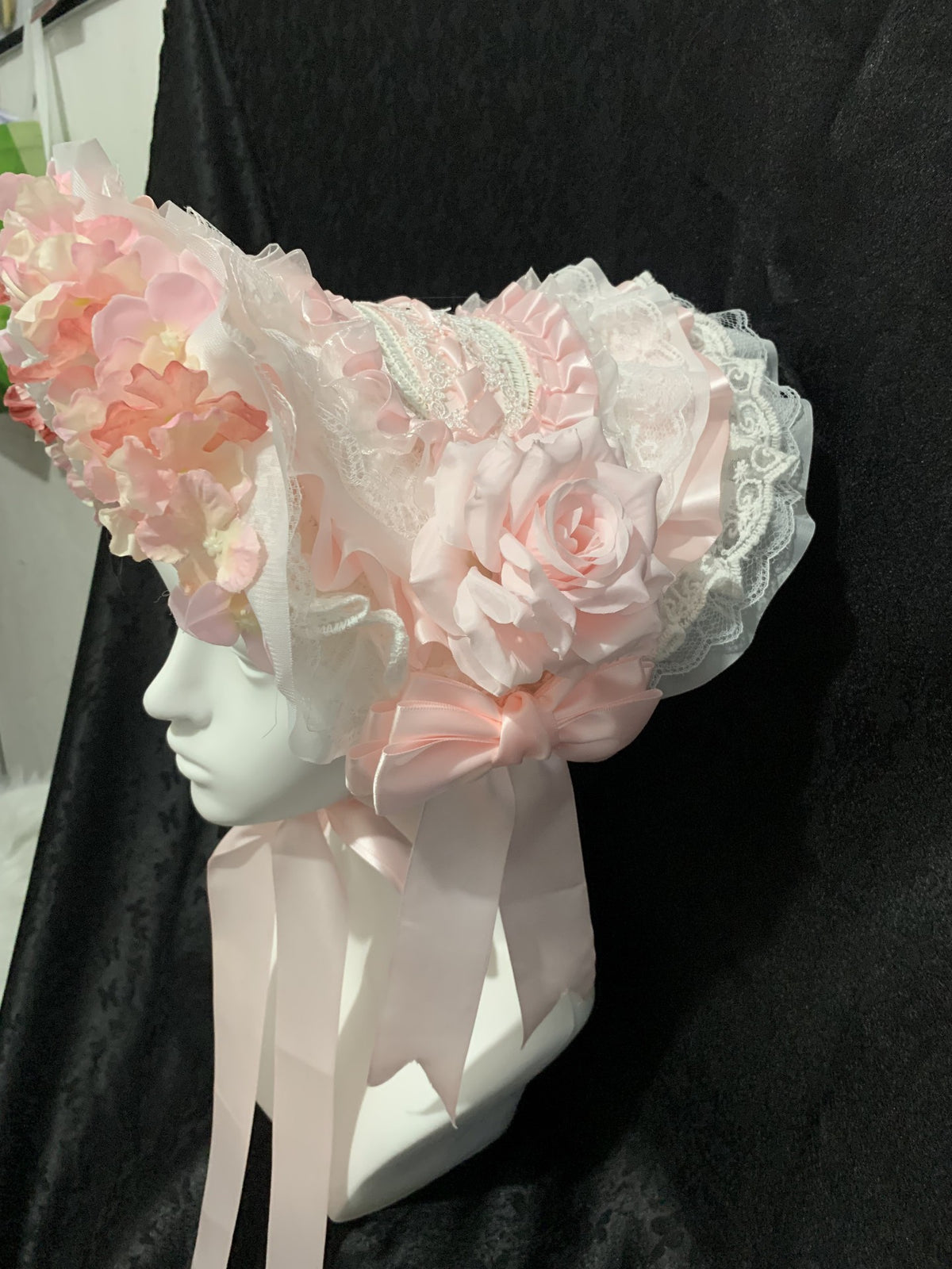 Pink Lace Flower Bonnet Hat