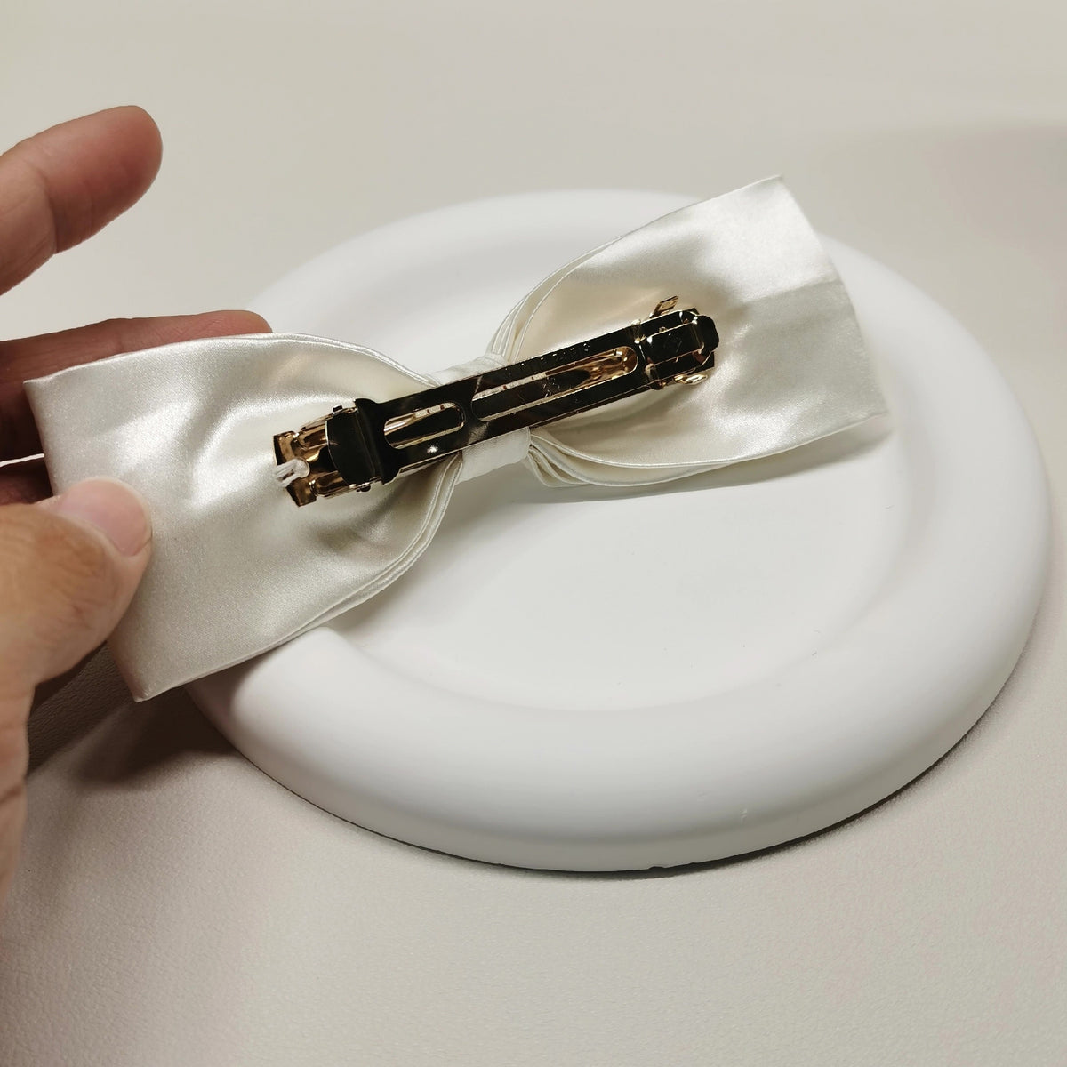 Pearl White Silk Bow Hair Clip