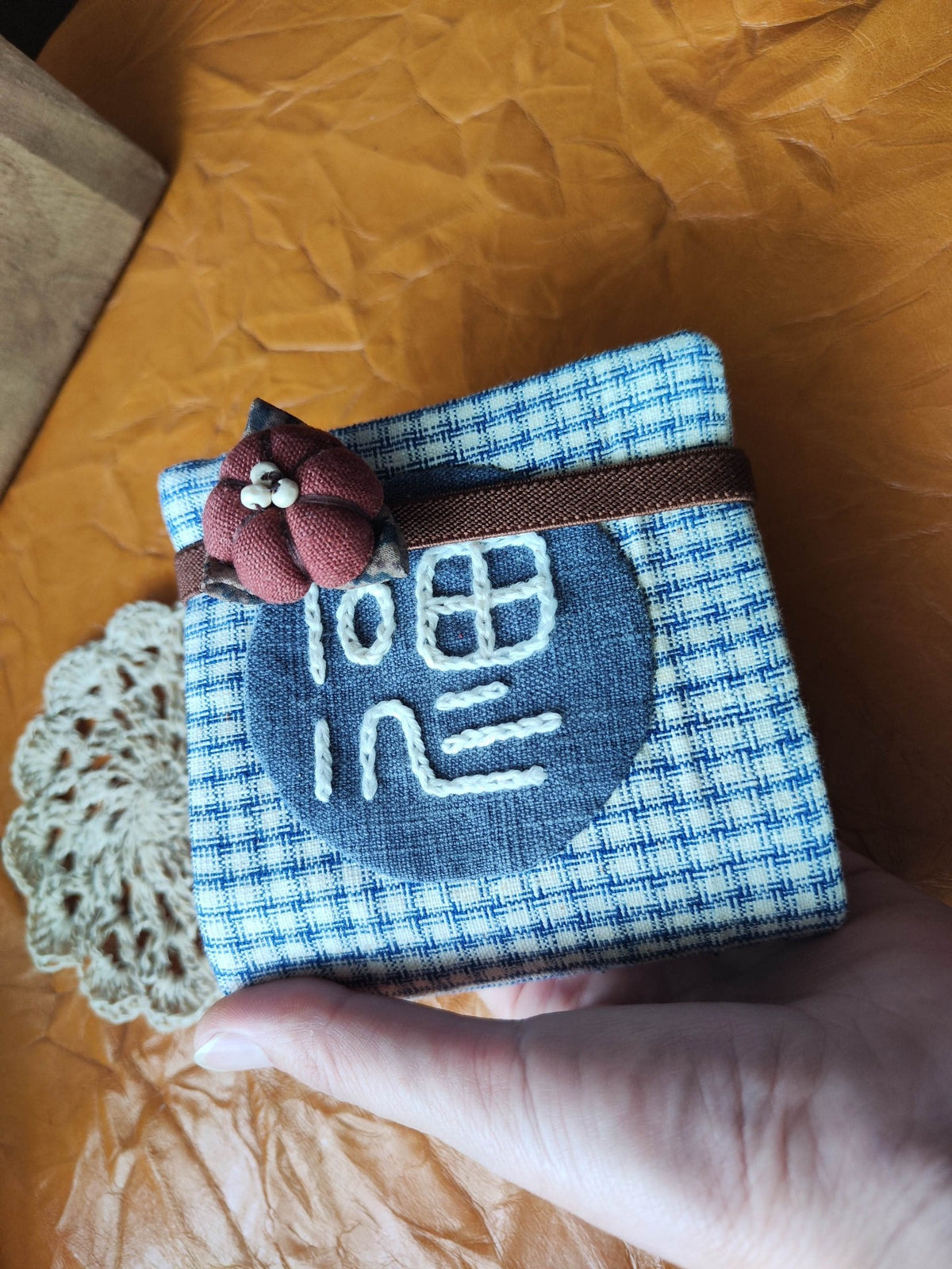 Handmade Fabric Notebook with Blue Plaid Cover