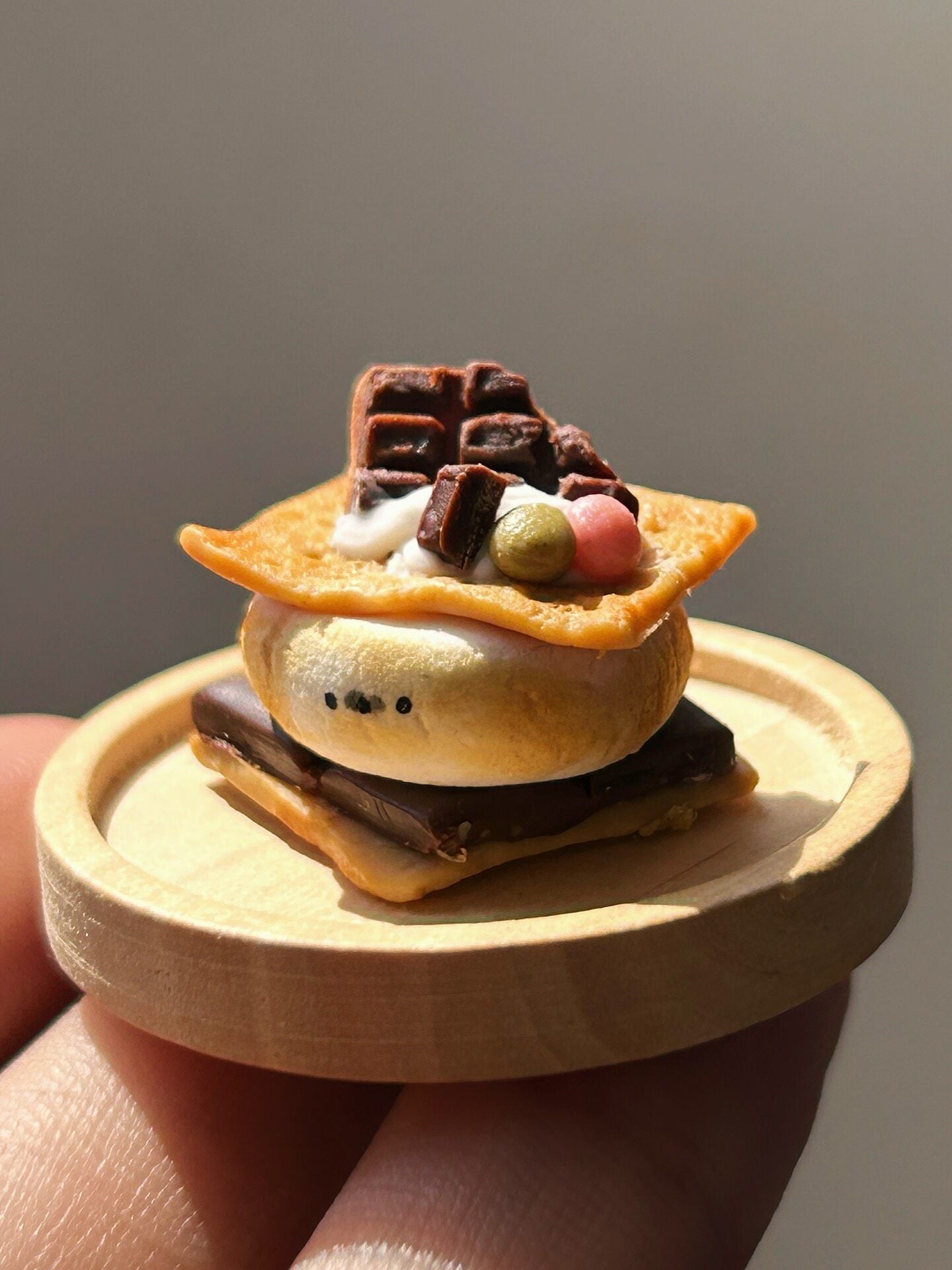 Miniature S'mores Sandwich Replica with Toasted Marshmallow Face