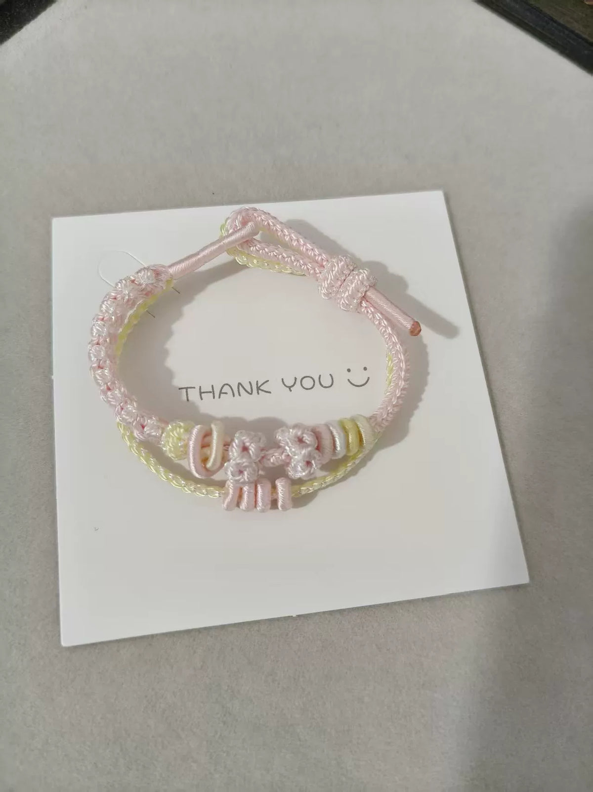 Pulseira Tecida em Rosa Gradiente com Flores