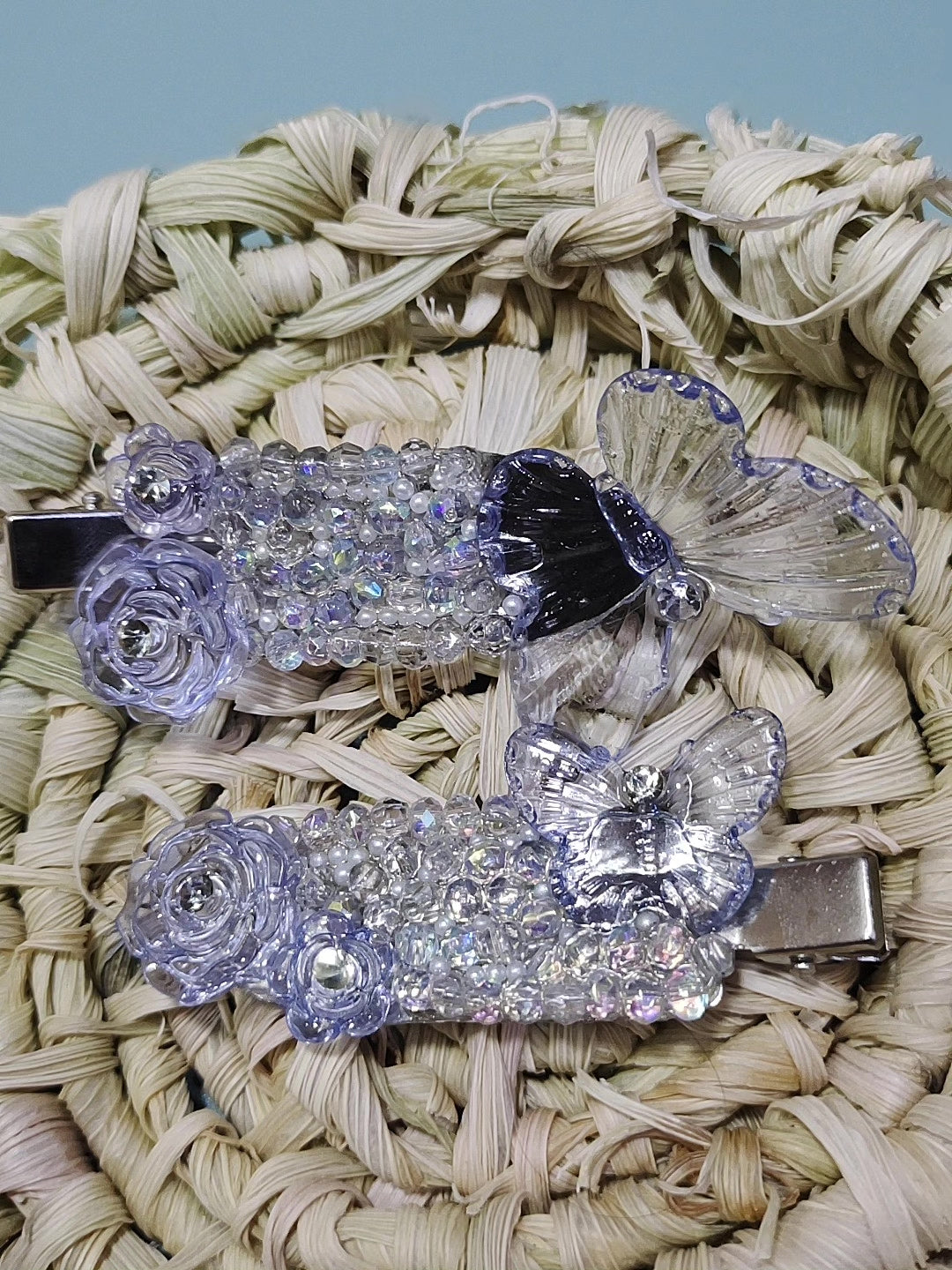 Fermaglio per Capelli Artigianale a Farfalla di Cristallo Viola