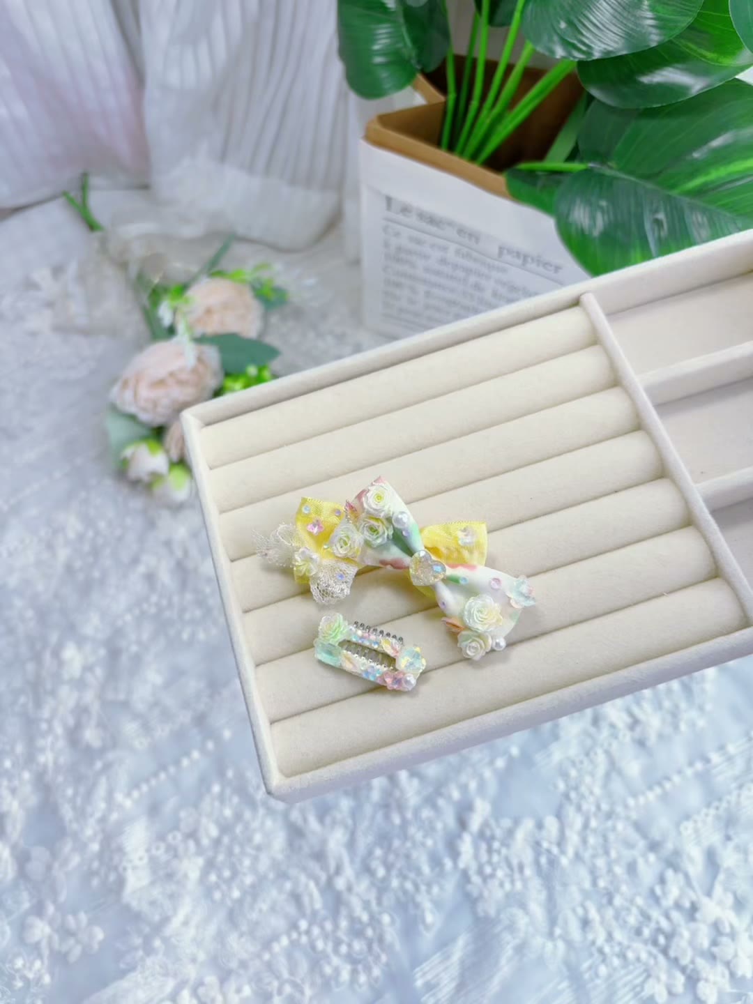 Sweet Mint Bow Hair Clip Set Yellow Green