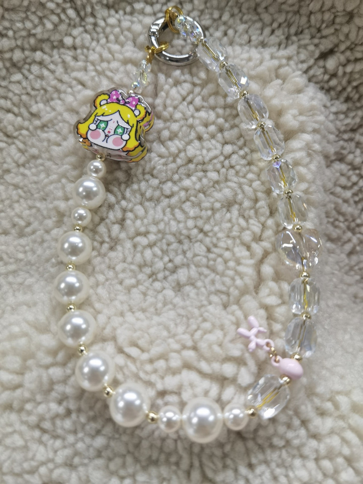 Handcrafted Iridescent Pearl Phone Charm