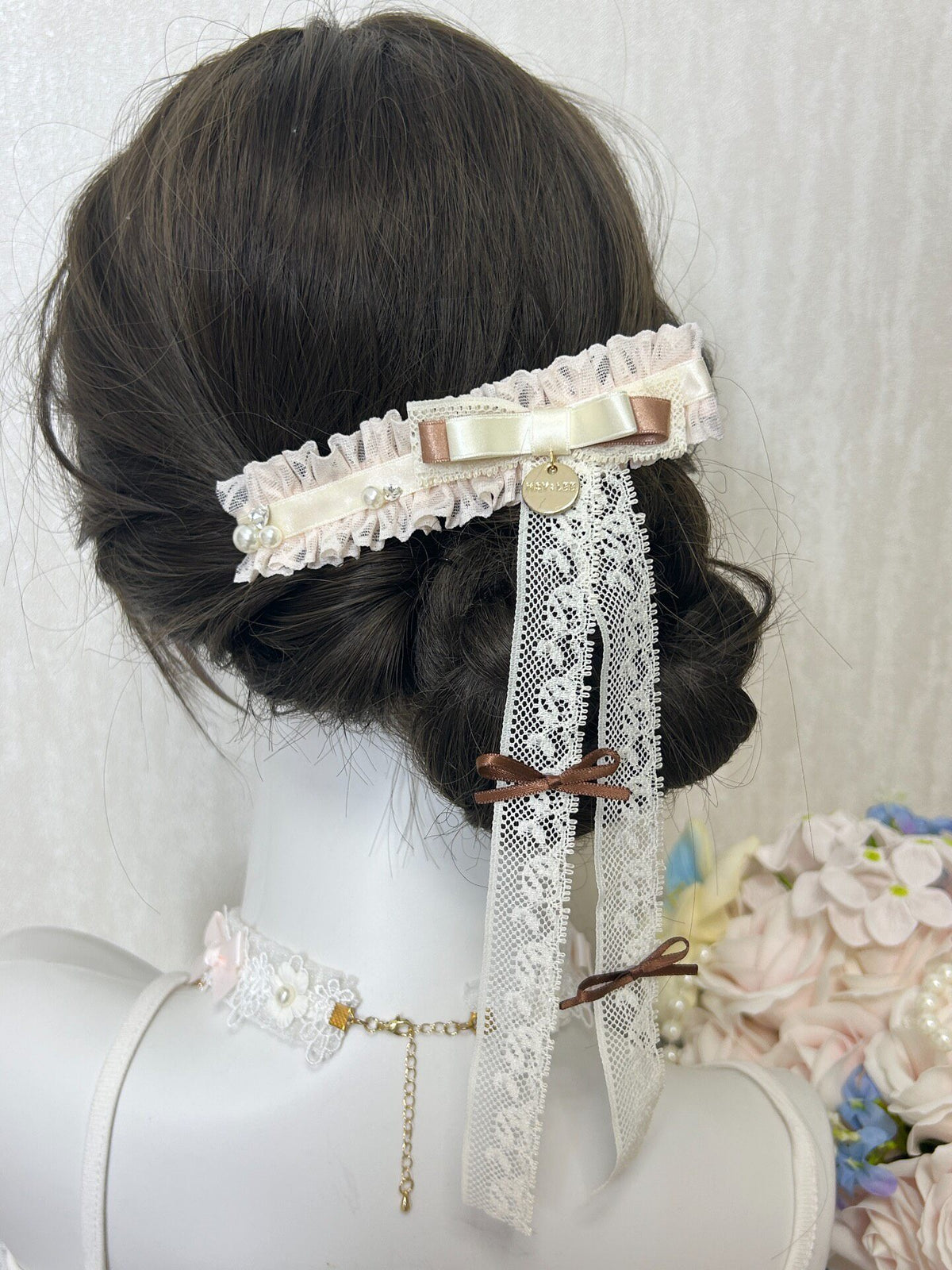 Handcrafted Champagne Lace Bow Steel Hair Clip