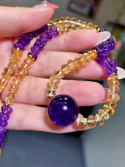Multi-Strand Faceted Gemstone Necklace with 15.7mm Purple Focal Bead