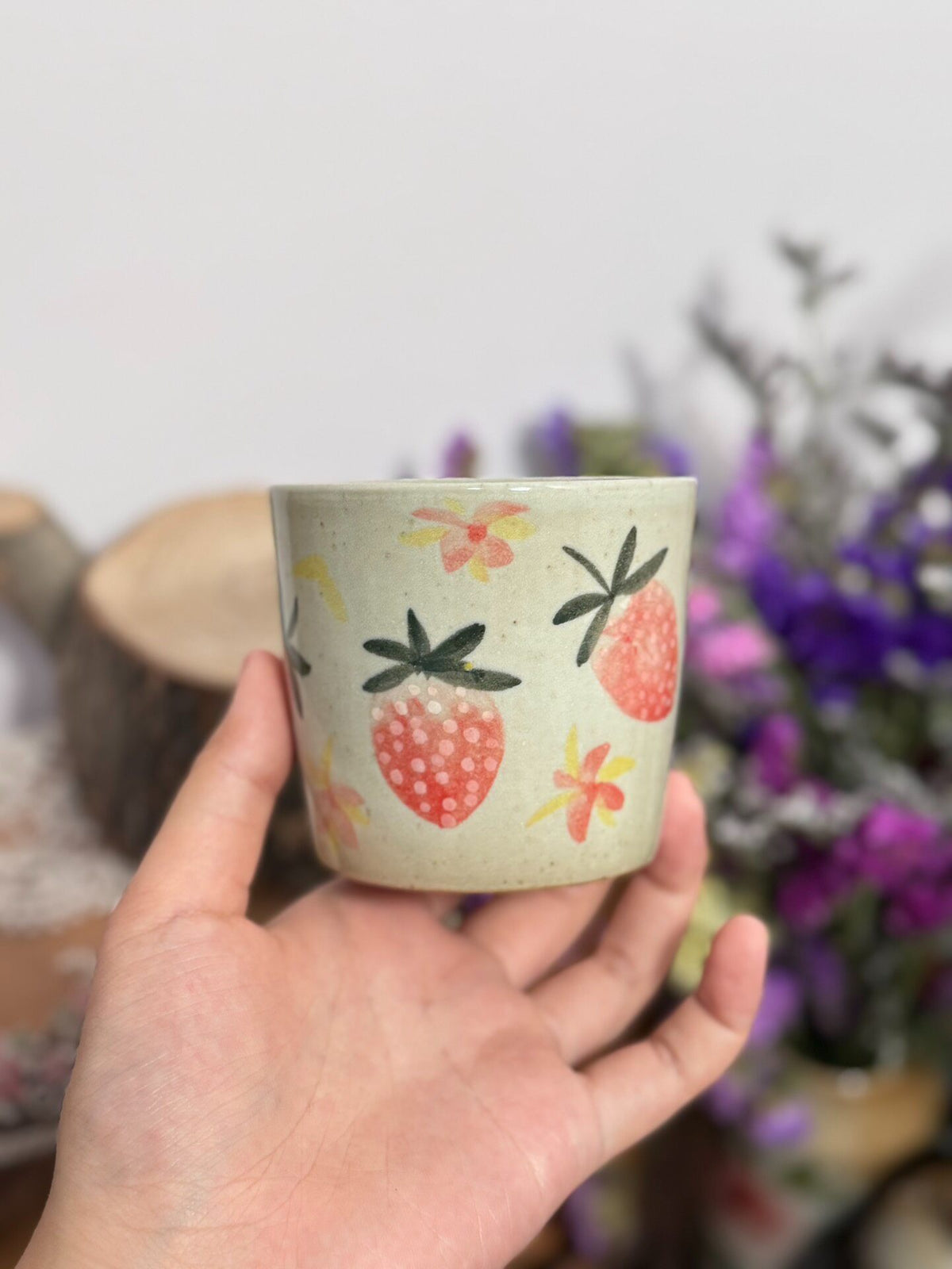 Handpainted Strawberry Ceramic Tea Cup
