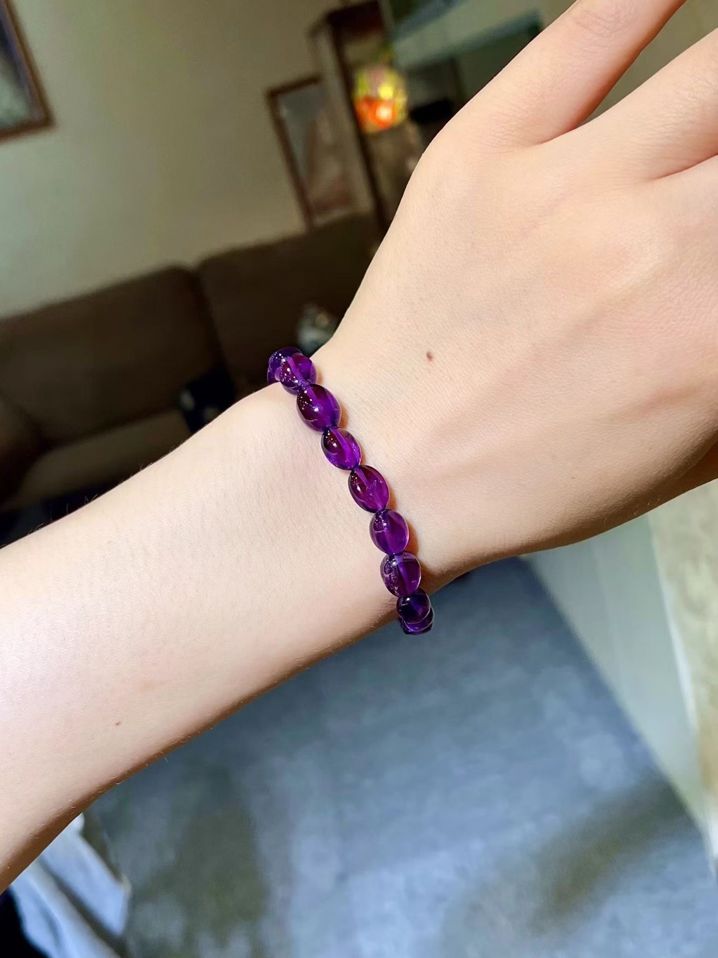 Faceted Purple Amethyst Bead Bracelet, 8-10mm Oval
