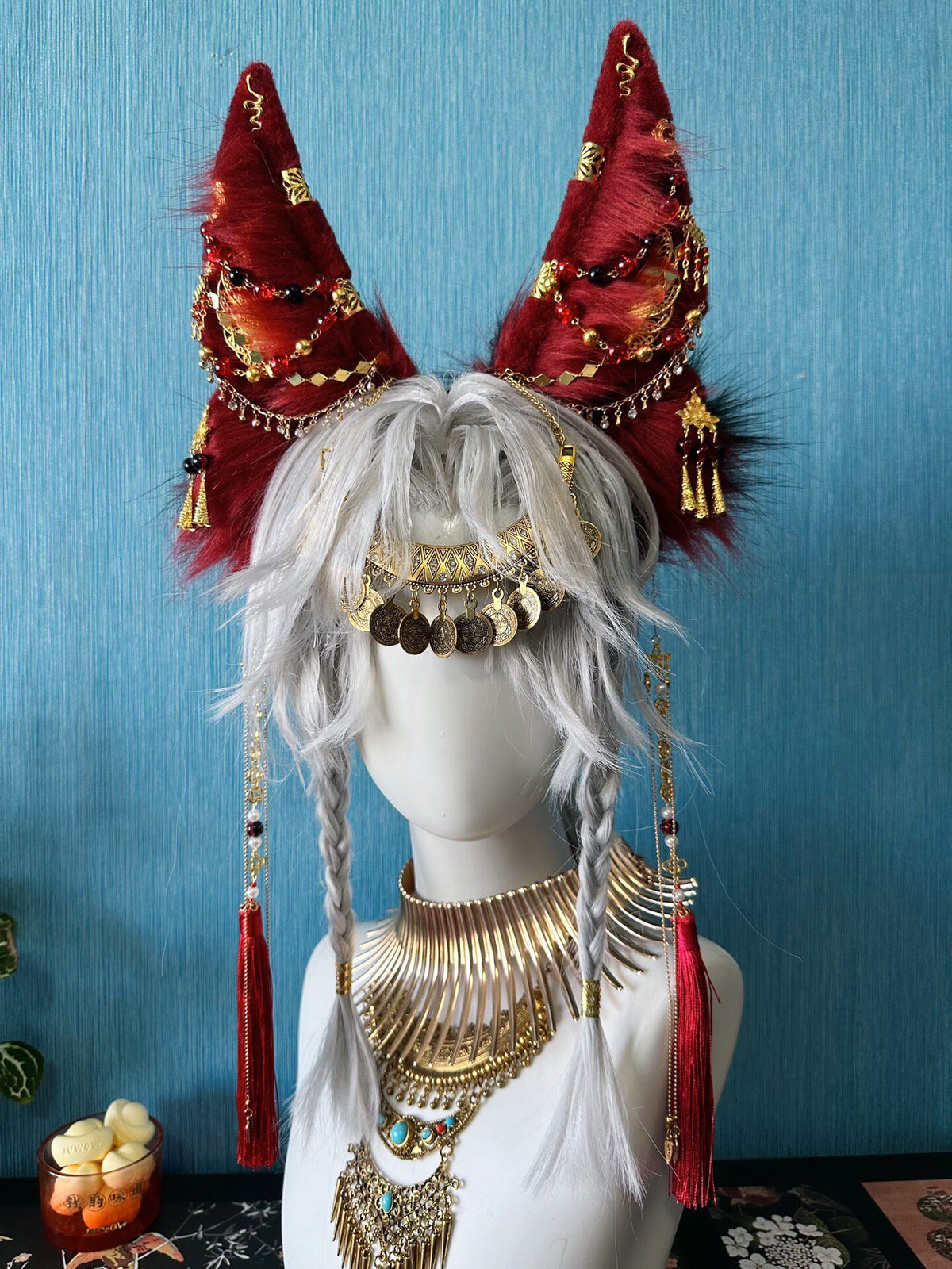 Anubis Red Gold Animal Ear Headpiece