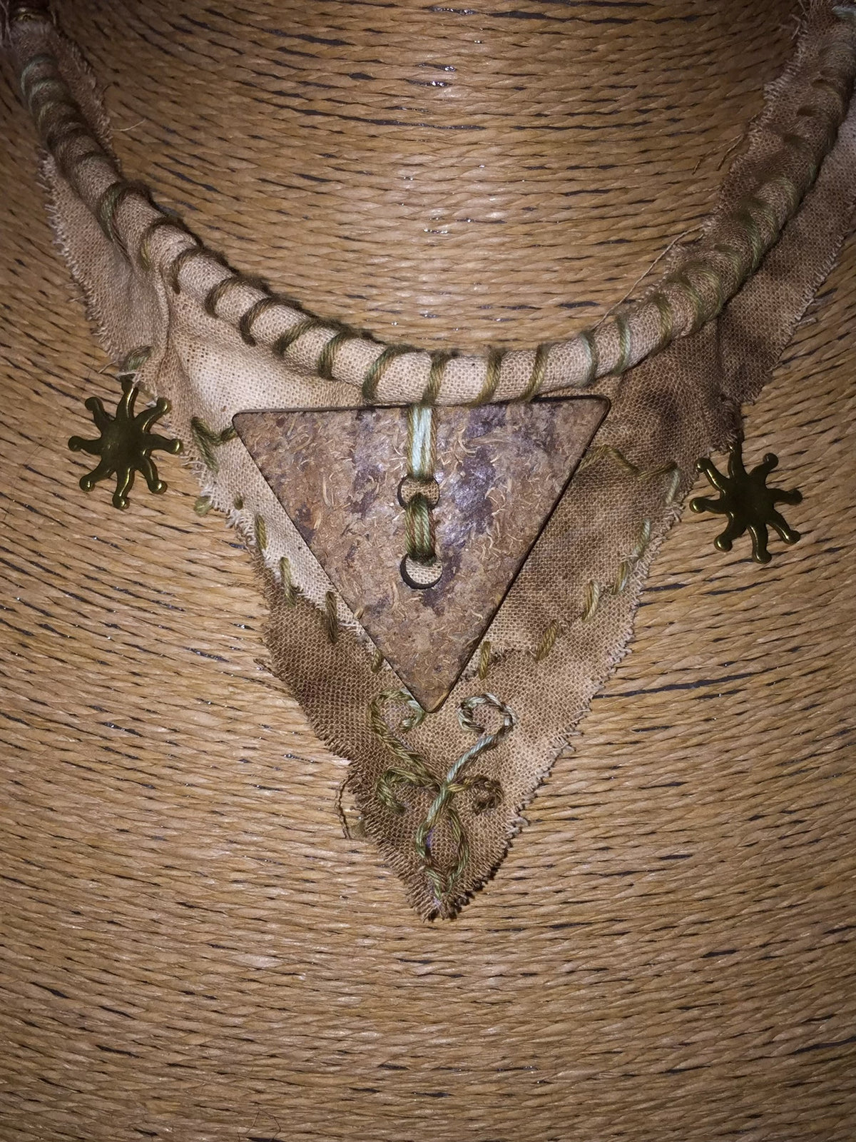 Hand Sewn Fire Aged Pendant Necklace