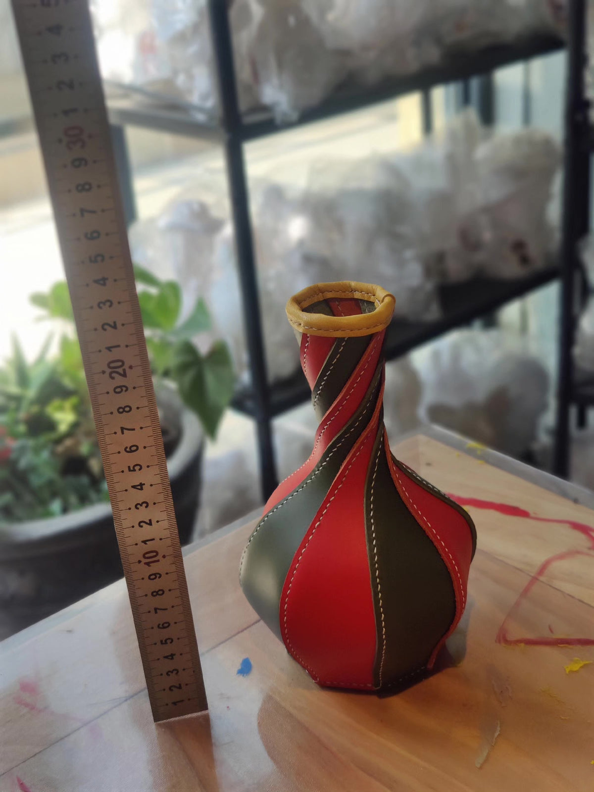 Twisted Leather Vase Handcrafted Sculptural Decor