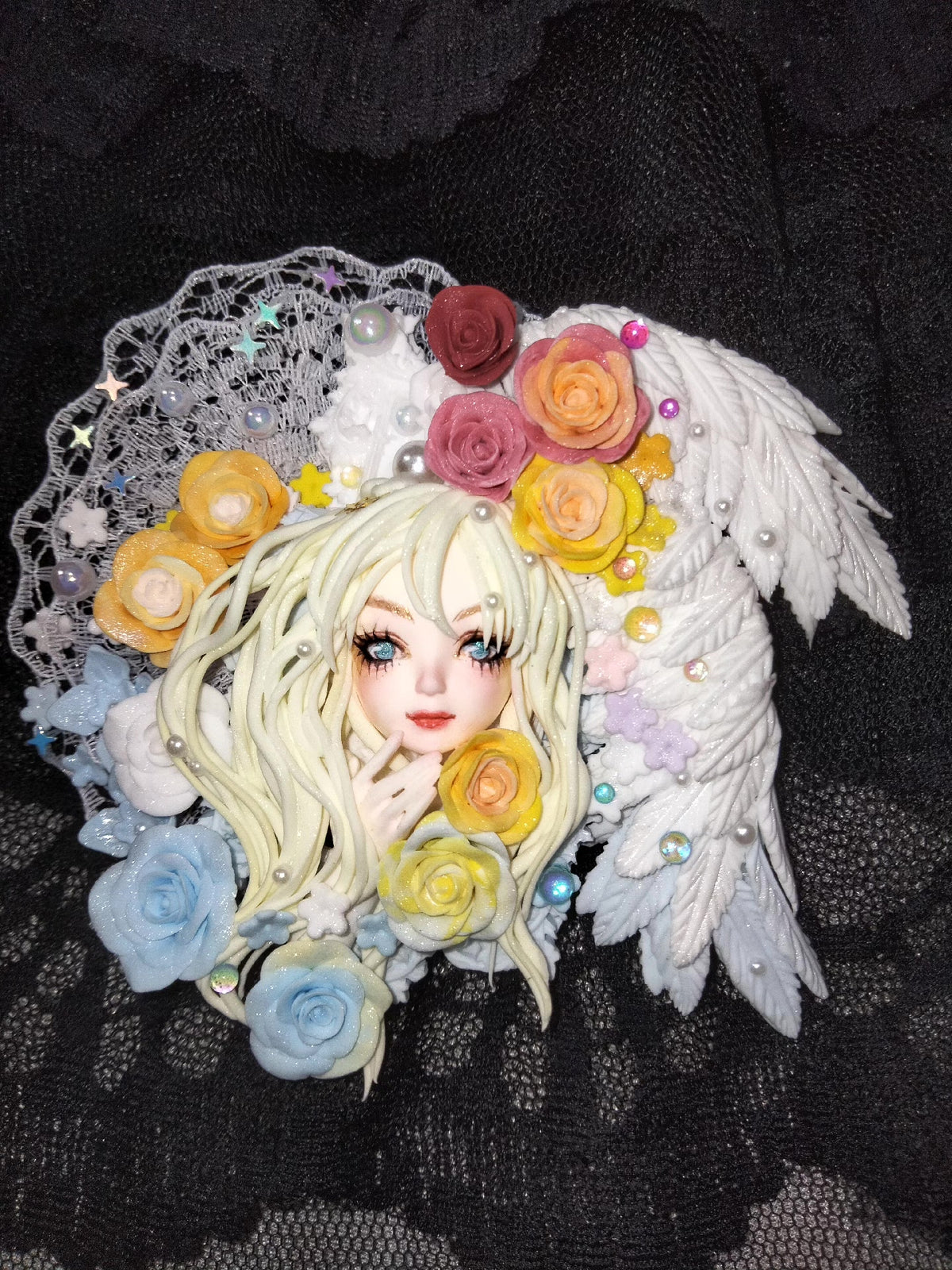 Handcrafted Clay Doll Head Refrigerator Magnet